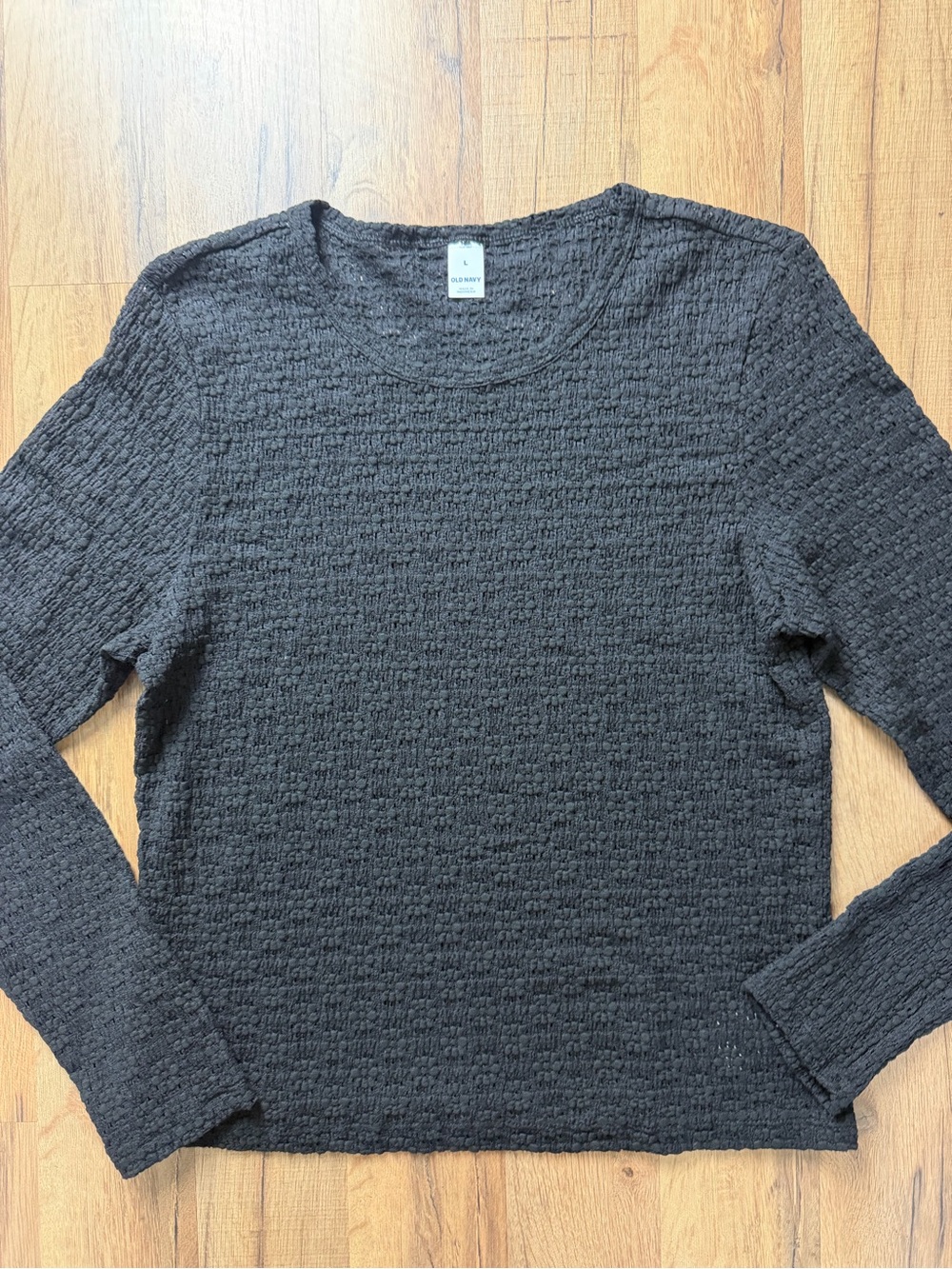Women's Old Navy Fitted Textured Long-Sleeve Crew Top Black Size Large